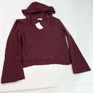 Roxy Hang With Me Sweater Womens Small Burgundy Open Knit Pullover Hooded